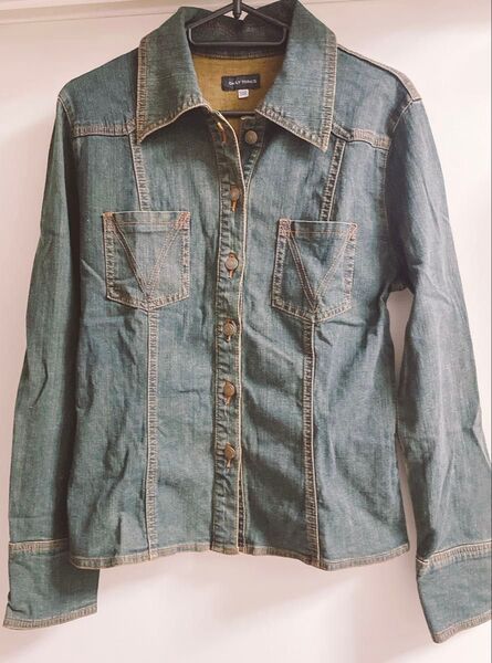 長袖 デニムシャツ デニムシャツジャケット ストレッチ インディゴ 長袖シャツ M