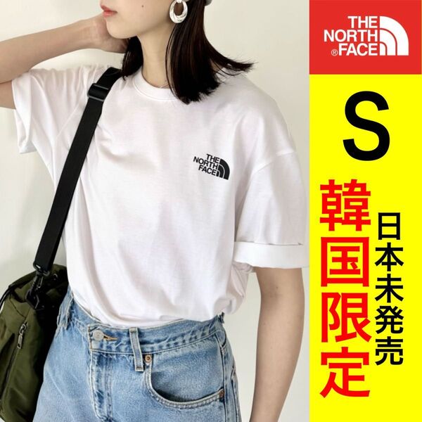 新品 日本未発売 韓国限定 ノースフェイス 人気 白 ティーシャツ Tシャツ 半袖 S M ホワイト 黒 ロゴ NORTHFACE