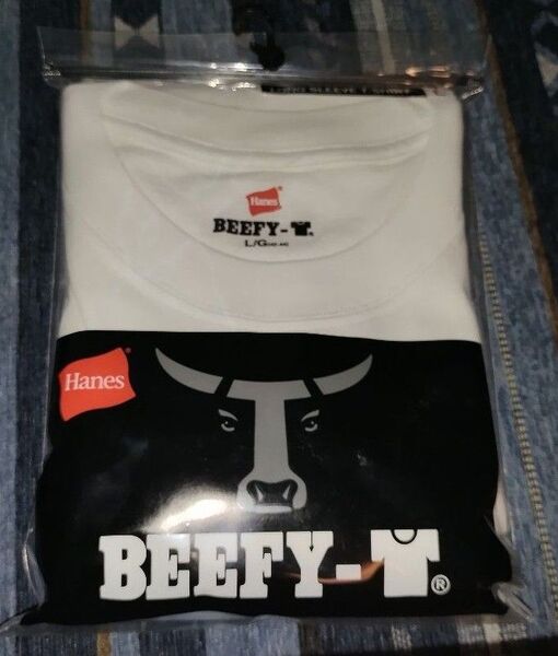 ヘインズ ビーフィーロングスリーブ Tシャツ ホワイト BEEFY-T Hanes クルーネック 長袖