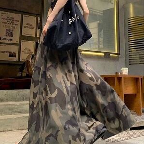 【大人かわいい!】Fサイズ ロングスカート☆ カーキグリーン 迷彩柄