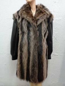  raccoon & black leather fur coat size 6