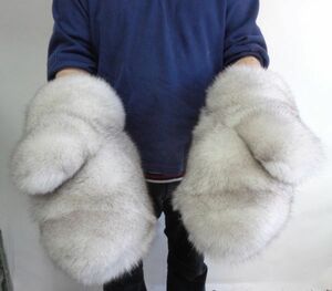  custom-made blue fox fur fur * mitten gloves 