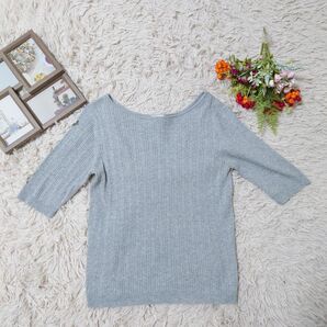 GU 半袖 カットソー(L)グレー/リブ編み