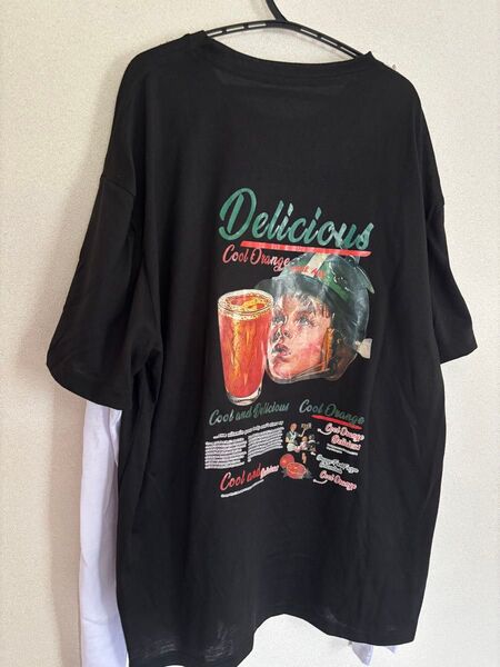 メンズ 重ね着風 Tシャツ ロンT Mサイズ