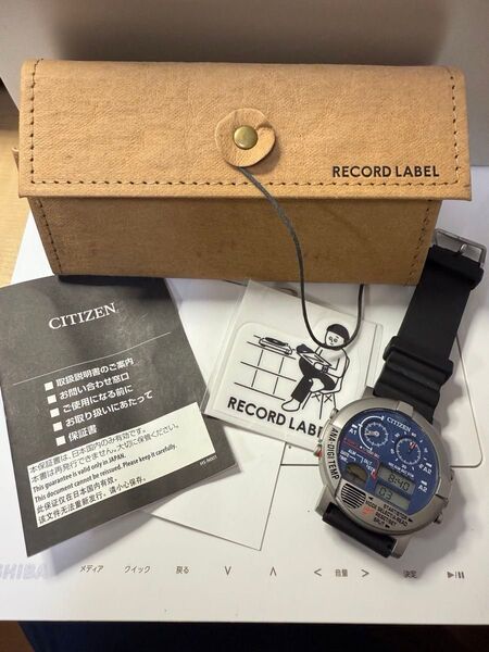 【美品】シチズン アナデジ RECORD LABEL JG0070-20L 青