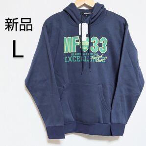 【新品】ARCADE 裏起毛 プルオーバーパーカー プリント スウェット ネイビー Lサイズ 2