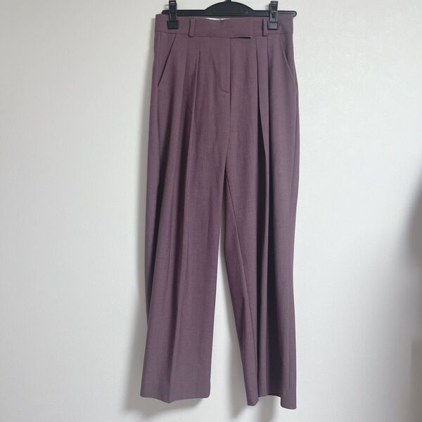 ワイドパンツ くすみパープル プリーツ入り スラックス