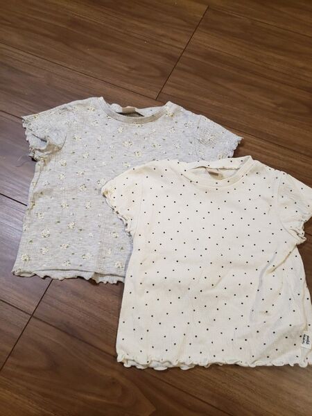 100 プティマイン 保育園 カットソー ドット 花柄