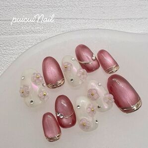 ネイルチップ 現品 ピンクマグネット フラワー