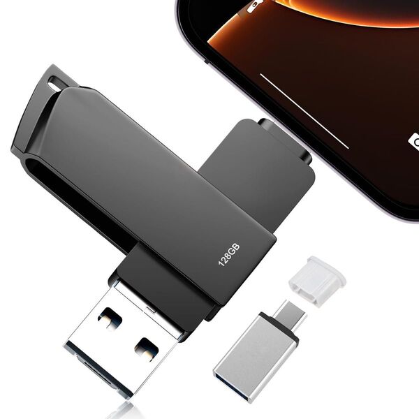 4in1 USBメモリ 256GB 【アプリ不要・スマホから直接データ保存】 iPhone対応 (銀, 256GB)