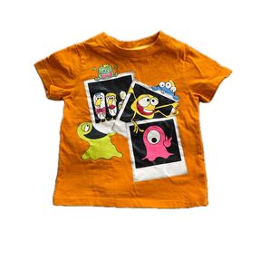 キッズ オレンジ Tシャツ モンスタープリント
