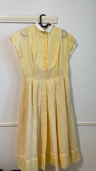 レトロワンピース フレンチスリーブ ロングワンピース イエロー ストライプ ロングワンピース クラロリ ロリータ 上品 デート服
