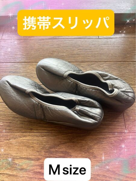 携帯スリッパ Mサイズ シルバーベージュ専用巾着袋付き