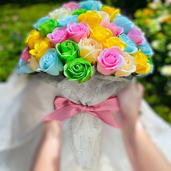 サヴォンローズ 花束 L(100本) カラフルミックス 薔薇 バラ ソープフラワー ブーケ バラの花束 薔薇の花束