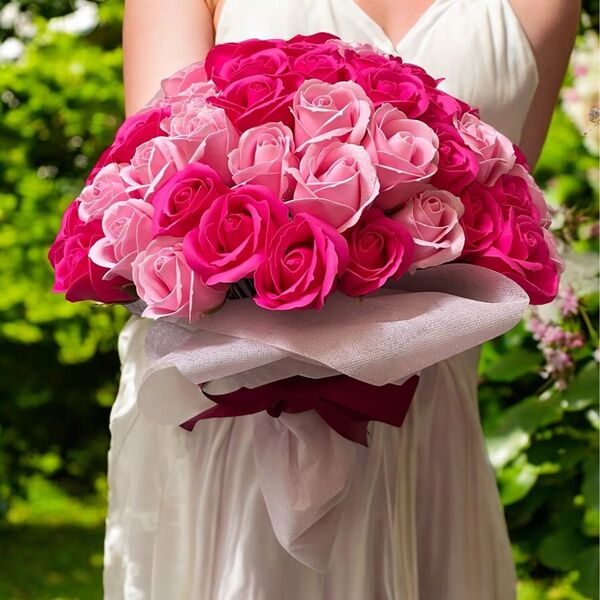 サヴォンローズ(ソープフラワー) 100本 花束 ブーケ ダブルピンク 薔薇 プレゼントに! バラの花束 薔薇の花束 ギフト