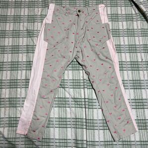 ハート柄パンツ ピンク サイドライン入り サルエルパンツ パンツ ポップ 古着
