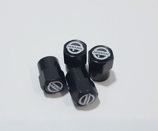 日産 エア バルブキャップ ブラック 黒色 ホイール クローム メッキ タイヤバルブ エアバルブ ニッサン エンブレム