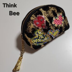 シンクビー ミニポーチ アニマル 刺繍 ハート コインケース Think Bee