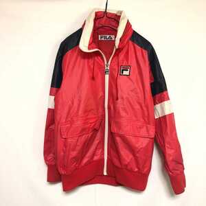 90s FILA filler nylon jacket with a hood Bick Logo red red 