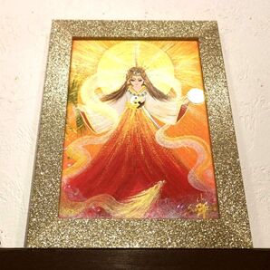 風水開運神仏絵画*虹鏡 天照大御神赤富士と羽衣龍 金運 金箔紙 雲海 アマテラス陰陽 ドラゴン スピリチュアル パワーアート 太陽