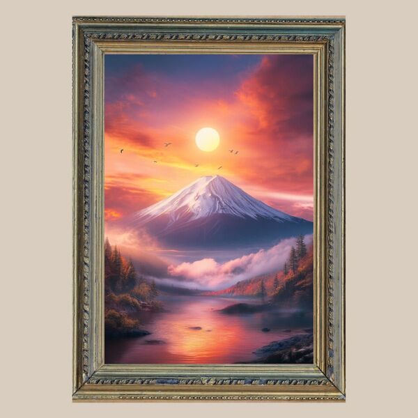 厄除け・商売繁盛☆赤富士☆No.107 【開運風水絵画風ヒーリングアート】