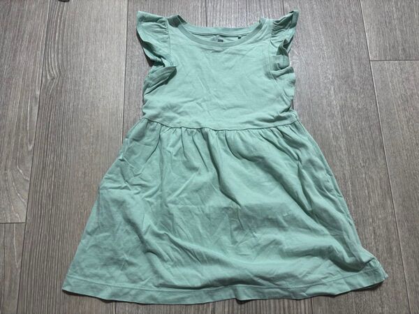 中古 UNIQLO 袖フリル ワンピース パステルグリーン 100cm 女の子 ノースリーブ