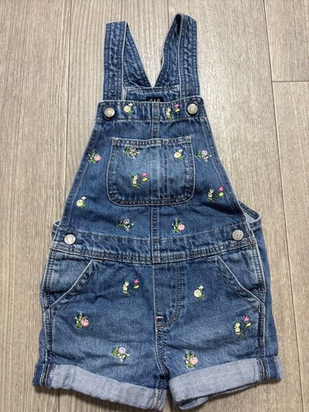 中古 BABY GAP 花柄 刺繍 オーバーオール ショート丈 105cm 女の子 4years