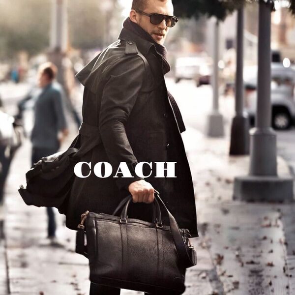 【美品】COACH コーチ 羊革 牛革 ダブルブレスト スプリングコート トレンチコート ブラック M メンズ ビジネスコート