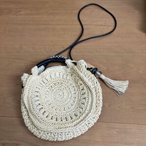 ニコアンド 手編み バッグ ショルダーバッグ ハンドバッグ 丸型 オフホワイト