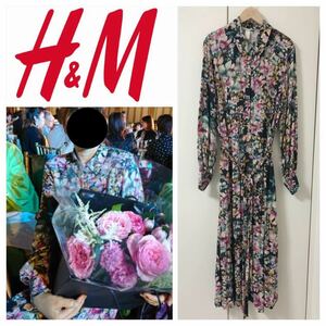 エイチアンドエム　H&M 花柄　シャツワンピース　ロングワンピース ロング丈 38 1856