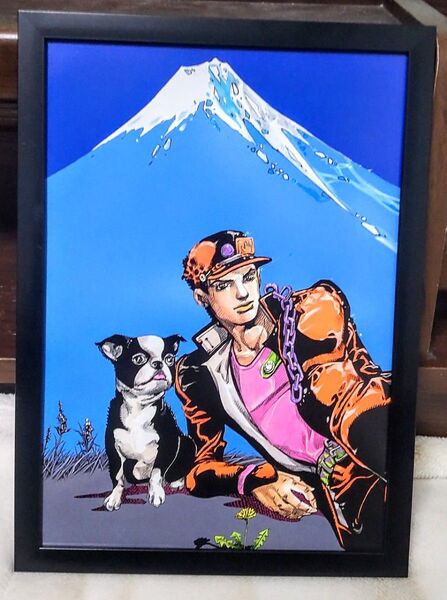 【004】ジョジョの奇妙な冒険 3〜4部 承太郎・イギー 富士山& 東方仗助・杉本鈴美 七夕 【額装両面・A4ポスター】