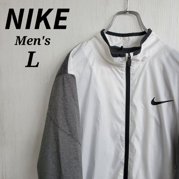 NIKE GOLF☆ナイロンジャケット L ホワイト グレー プリントロゴ