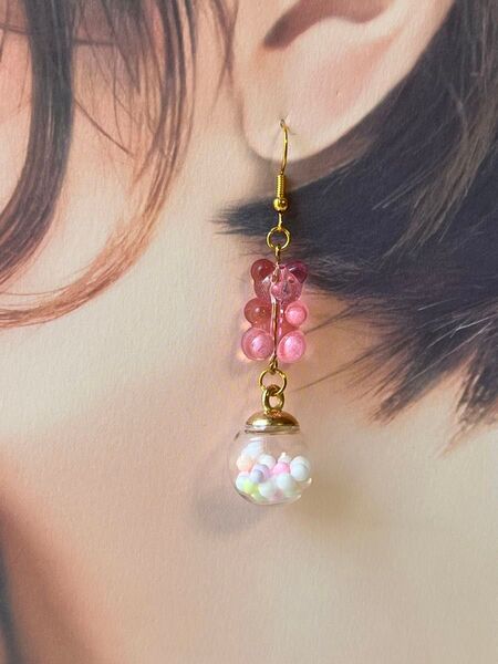 ハンドメイド ピアス イヤリング 推し活 クマ 熊 ベア ピンク プレゼントにも 可愛い ゆめかわ