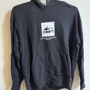 CAMP7 プルオーバーパーカー ブラック ロゴ入り