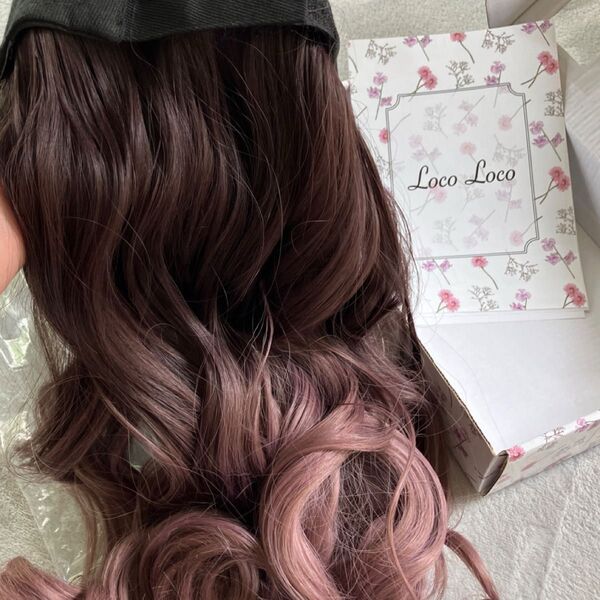 【未使用】ウィッグ付き帽子 ピンク グレー ブラウン ウェーブ カール 2カラー 医療用 耐熱 ヘアネット付き フリーサイズ
