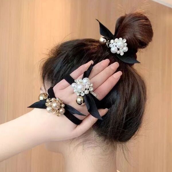 パールとクリスタルのヘアゴム 単品
