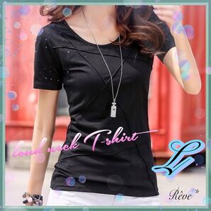 レディース 半袖 ブラック L カットソー Tシャツ ラウンドネック マスト