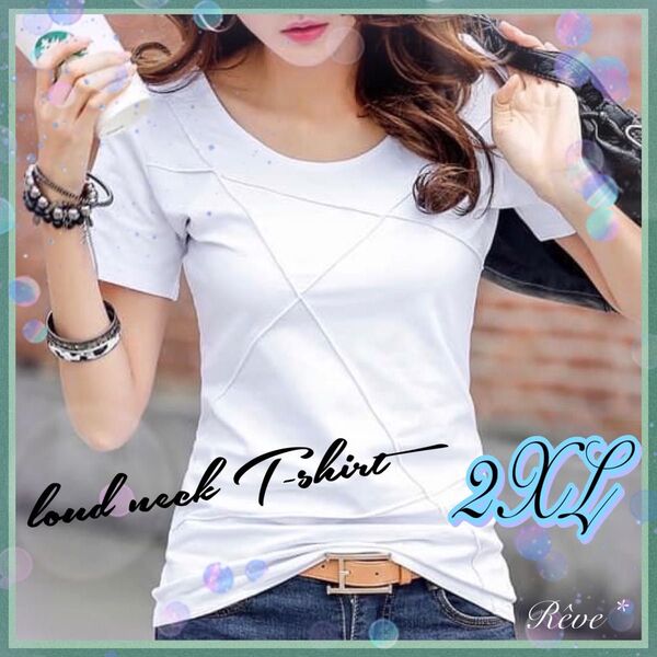 レディース 半袖 ホワイト 2XL カットソー Tシャツ ラウンドネック マスト