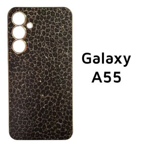 Galaxy A55 5G 黒 メッキ ふちどり ヒョウ柄 カバー