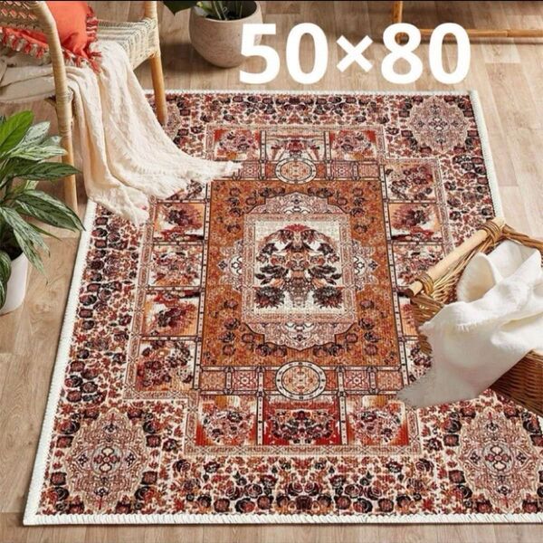 ペルシャ絨毯風 玄関マット 50×80 マット 洗える ラグ おしゃれ モロッコ 北欧 大判マット ヴィンテージ 赤 滑り止め