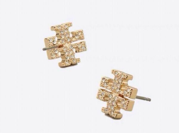 N11063G トリーバーチ スタッズピアス パヴェ&ロゴ ゴールド色
