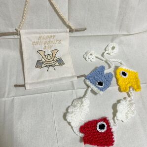 こいのぼり飾り&兜刺繍タペストリー セット子供の日 ハンドメイド ガーランド