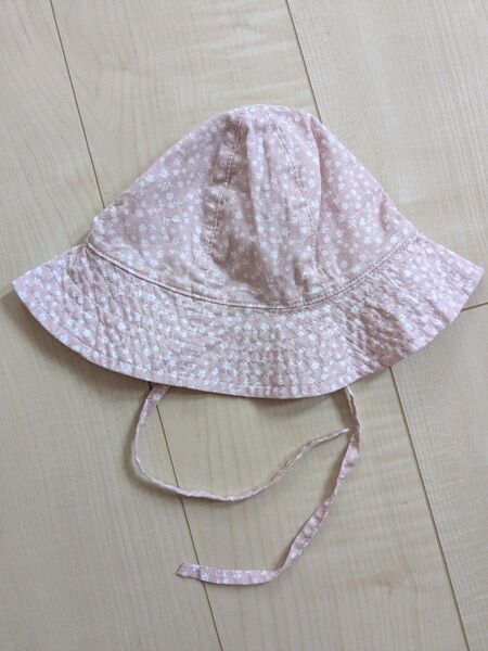 H&M 女の子帽子 ピンク ベビー帽子 花柄 紐付き