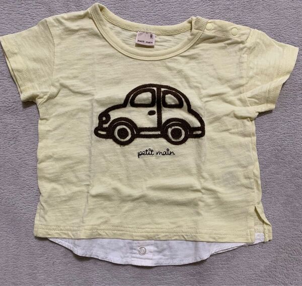 petit main 半袖Tシャツ サイズ80 車 クリーム色 幼児 男の子