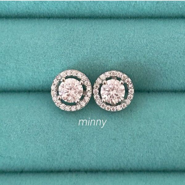 モアサナイト(人工ダイヤモンド)ヘイロー ピアス 0.5ct シルバー925