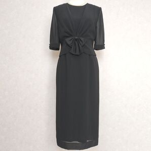 【美品】東京イギン レトロ ツーピース風ワンピース リボン付き 9号 礼服 喪服 冠婚葬祭 ブラック