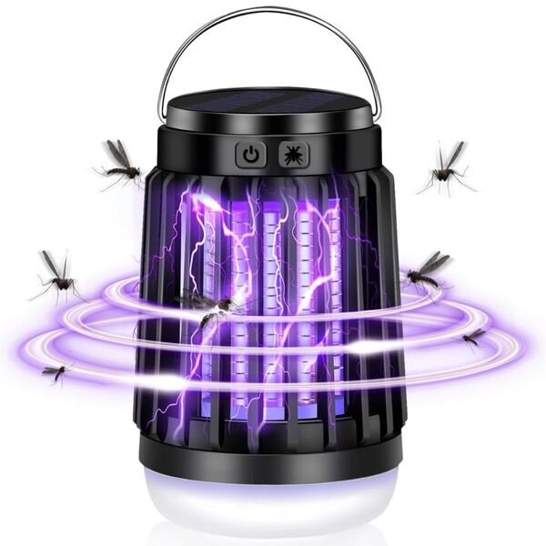 電撃殺虫器 ソーラー充電式 薬剤不要 殺虫ライト防水 蚊取り コバエ退治 Type-C充電式 薬剤不要 LED 懐中電灯 殺虫灯