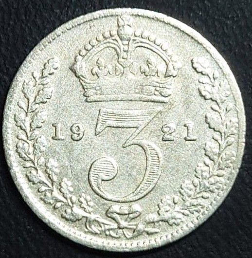 イギリス 3ペンス銀貨 1921年 ジョージ5世 古銭