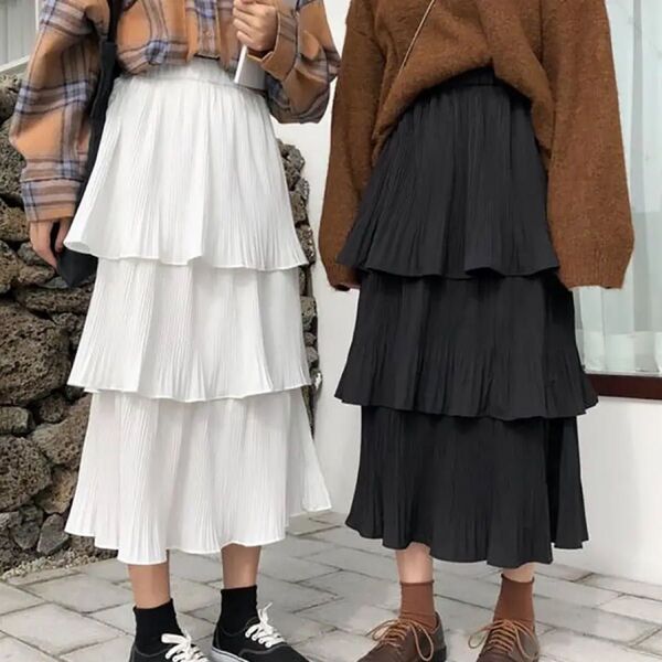 レイヤーフリルスカート shein ロングスカート 黒と白 セット