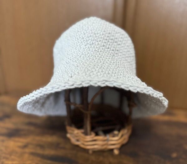 034 春夏 クラッシャーハット バケットハット ライトグレー コットン ハンドメイド